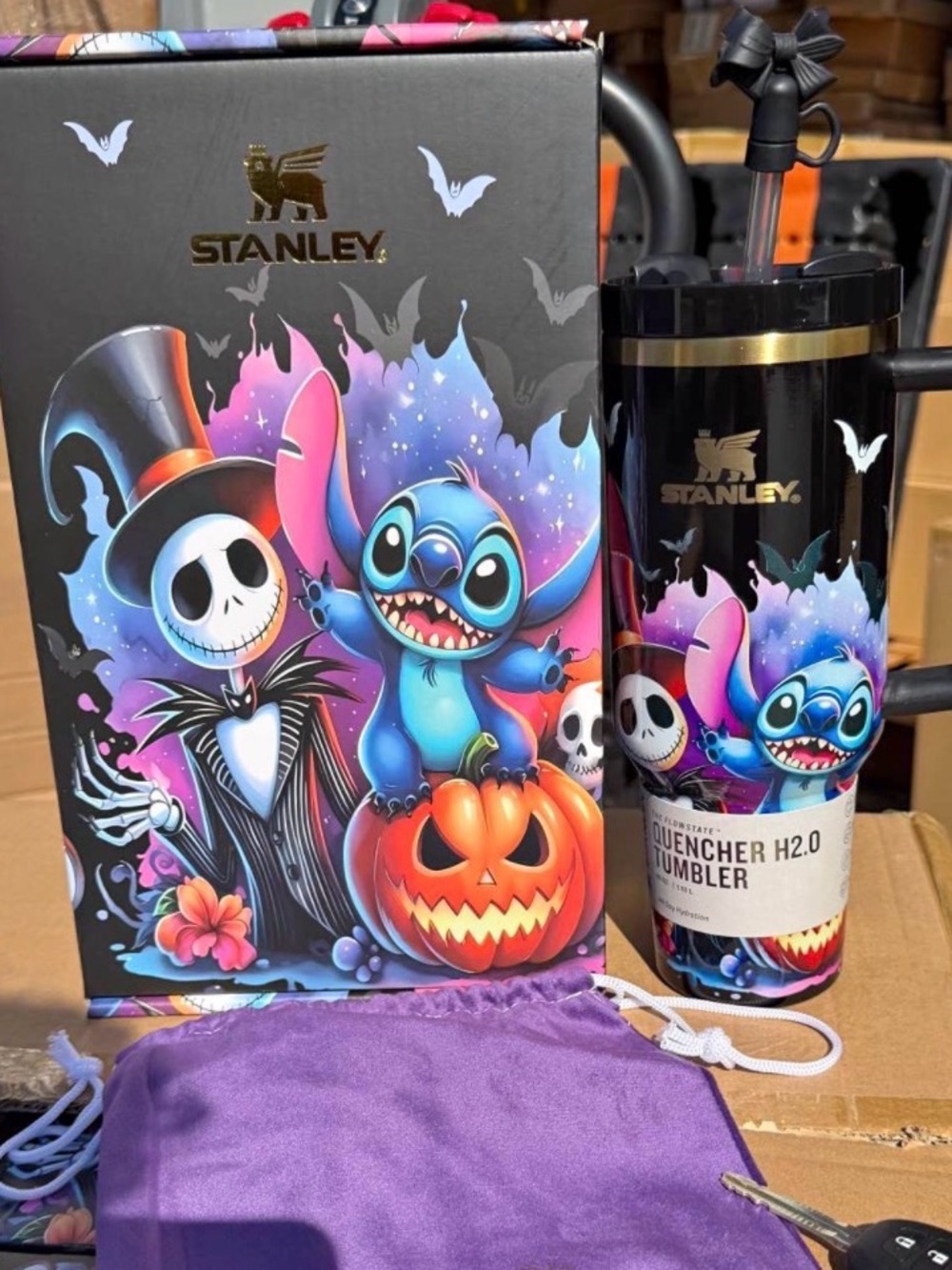 Stanley Quencher Black Halloween Stitch Mug pumpkin 40oz skeleton cup tumbler